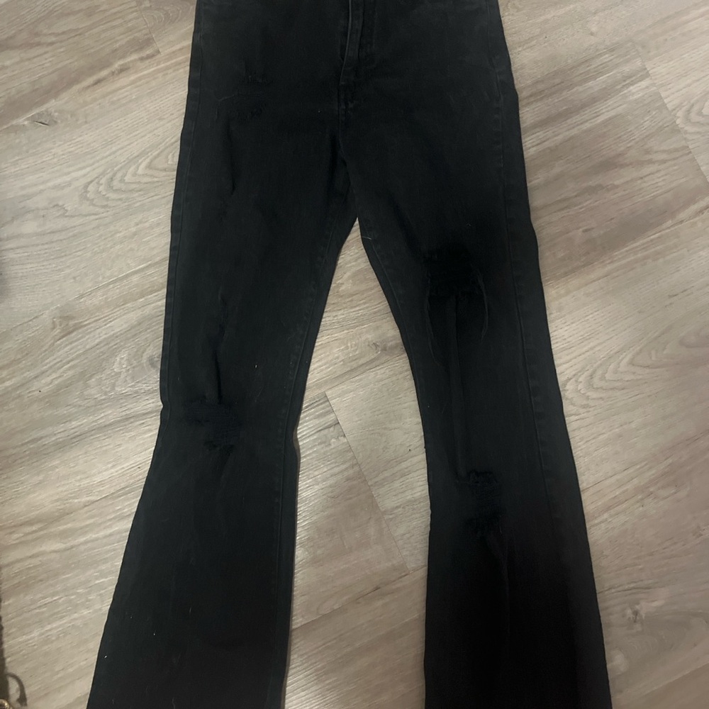 Girl -ish high rise flare Classic Black Women's Jeans